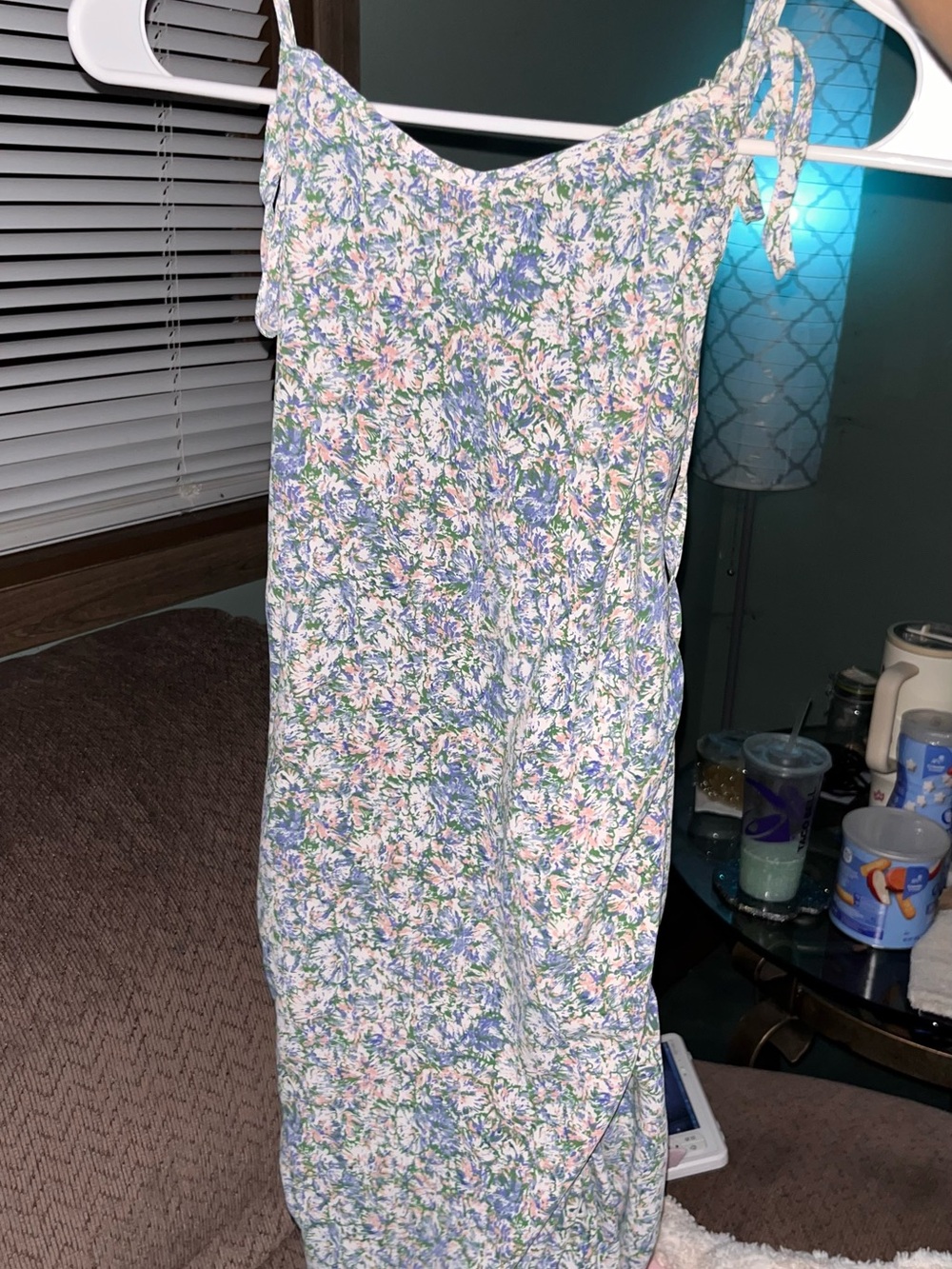 Floral Tie-Shoulder Sundress in Pastel Blue and Pink